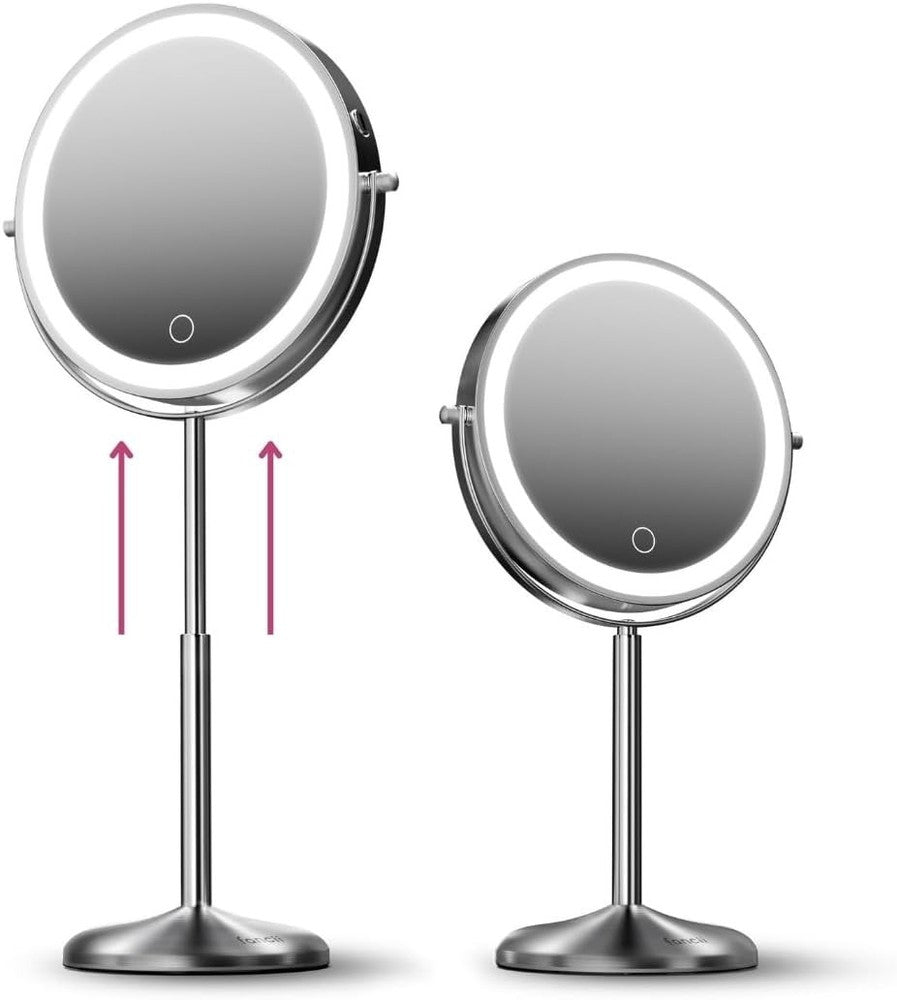 9-Inch Height Adjustable Lighted Makeup Mirror - 10X/1X Magnification & Recha...