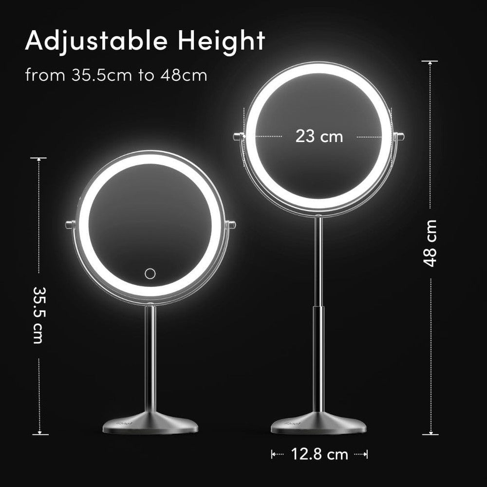 9-Inch Height Adjustable Lighted Makeup Mirror - 10X/1X Magnification & Recha...
