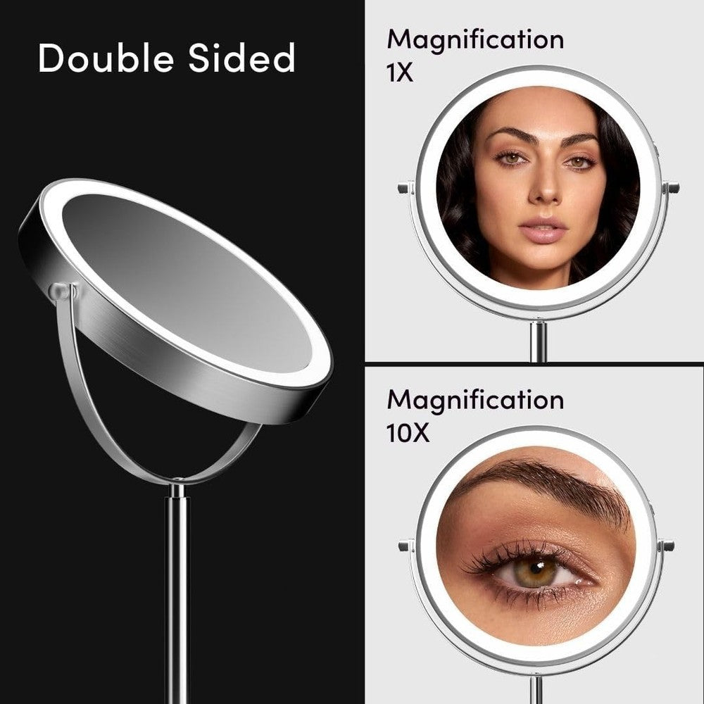 9-Inch Height Adjustable Lighted Makeup Mirror - 10X/1X Magnification & Recha...