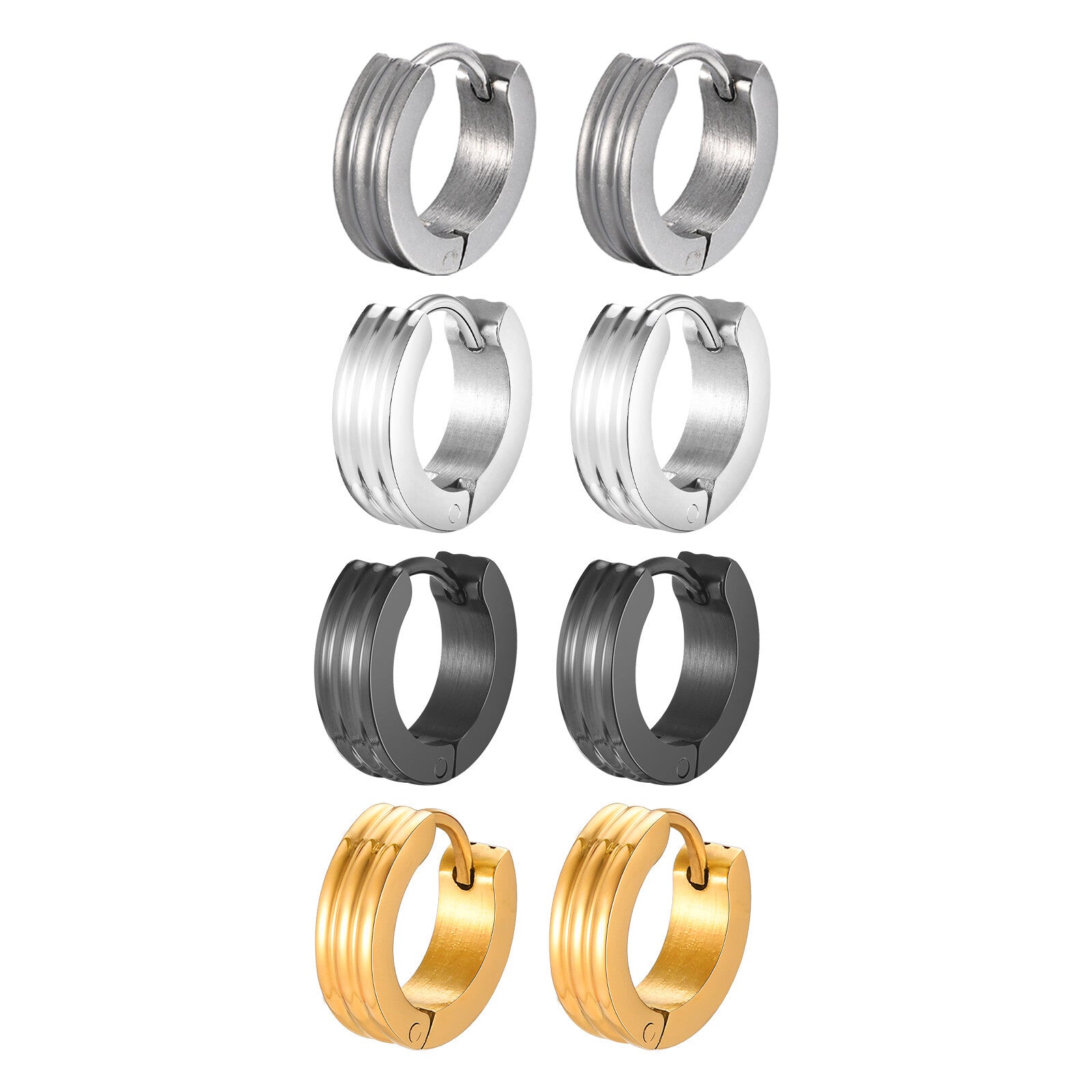 Grooved Hoop Earrings for Men Boys,Stainless Steel Anti Allergy Goth Ear Jewelry