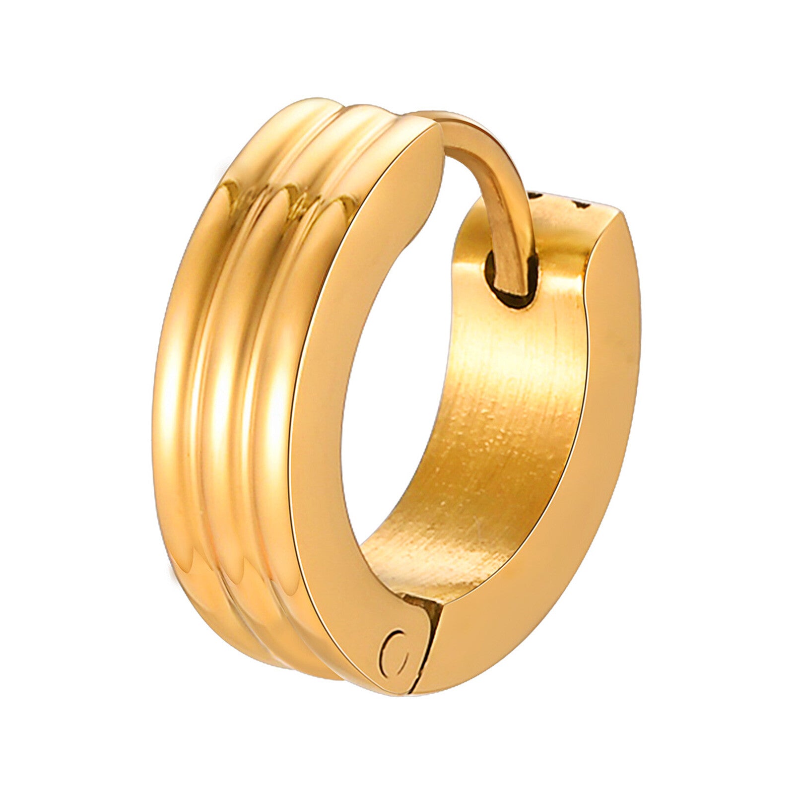 Grooved Hoop Earrings for Men Boys,Stainless Steel Anti Allergy Goth Ear Jewelry