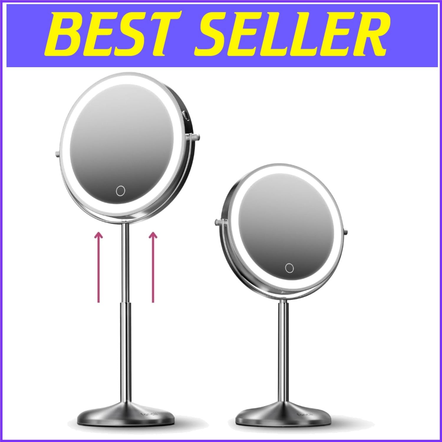 9-Inch Height Adjustable Lighted Makeup Mirror - 10X/1X Magnification & Recha...