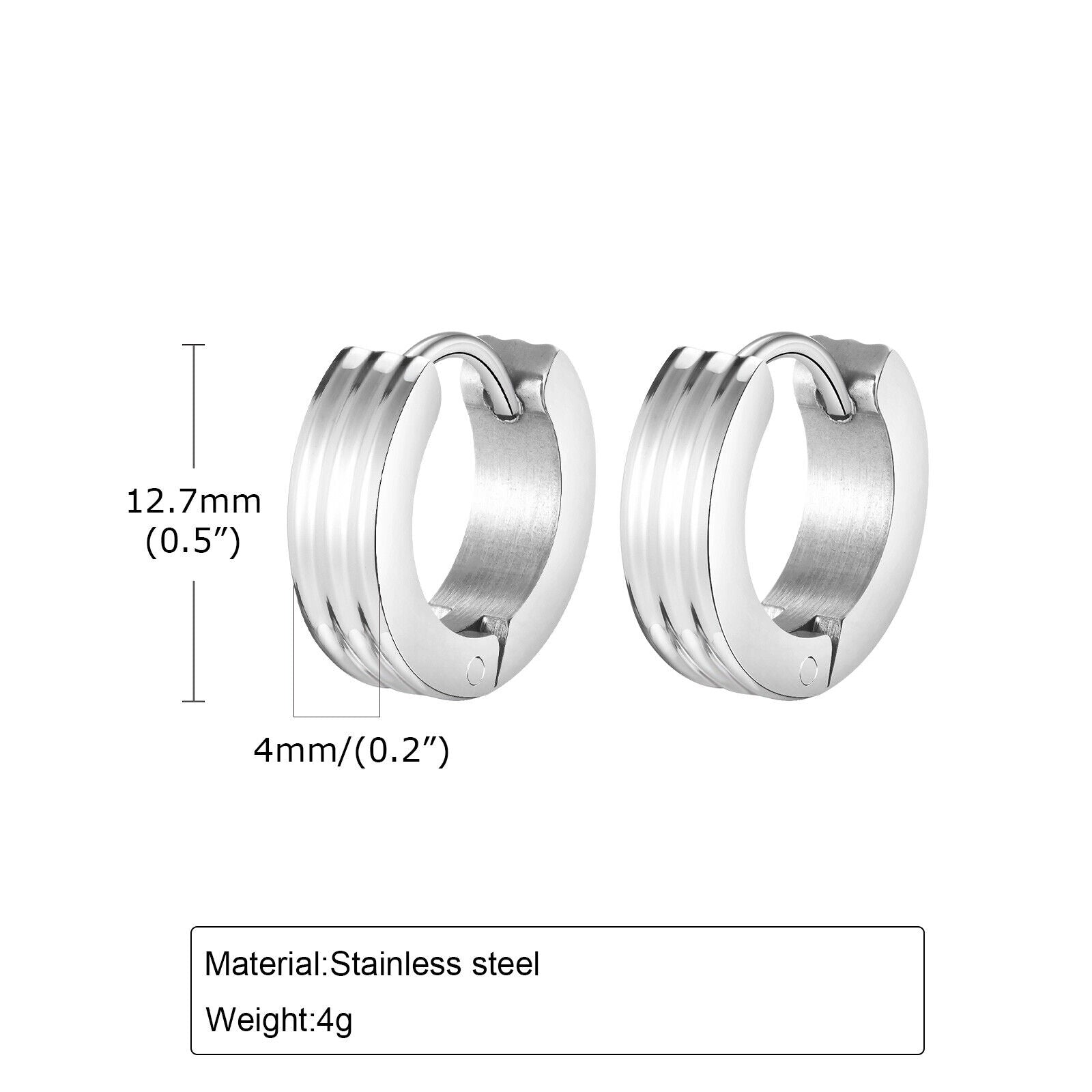 Grooved Hoop Earrings for Men Boys,Stainless Steel Anti Allergy Goth Ear Jewelry